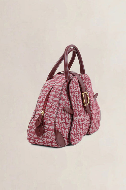 Christian Dior Red Monogram Saddle Bowler Top Handle Bag