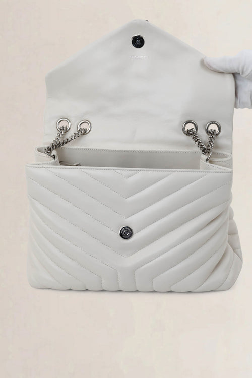 YSL White Loulou Medium Crossbody Bag