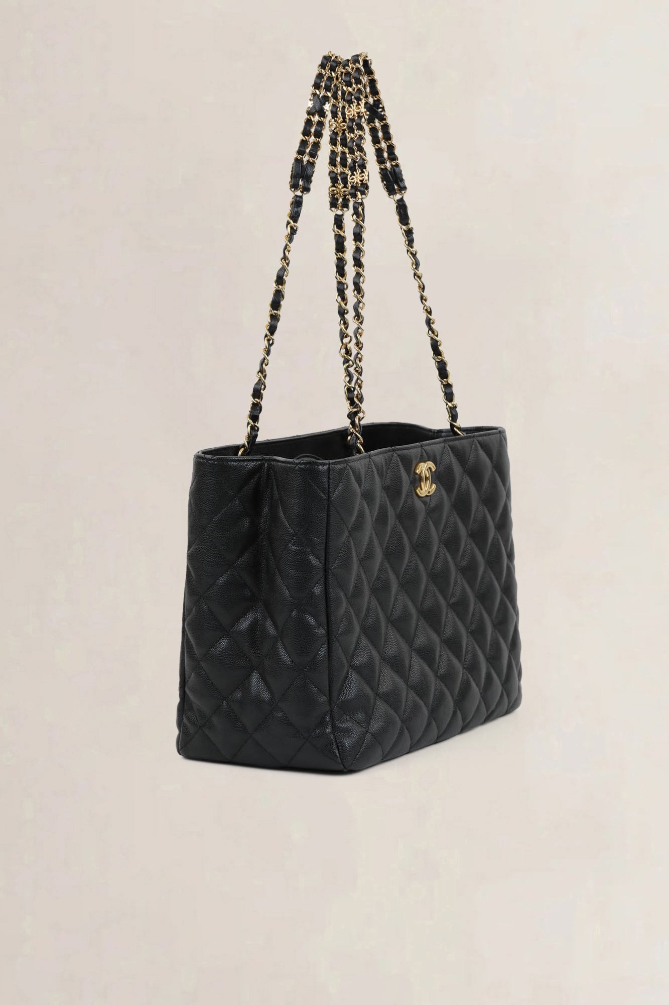 Chanel Black Caviar Quilted Shopping Bag