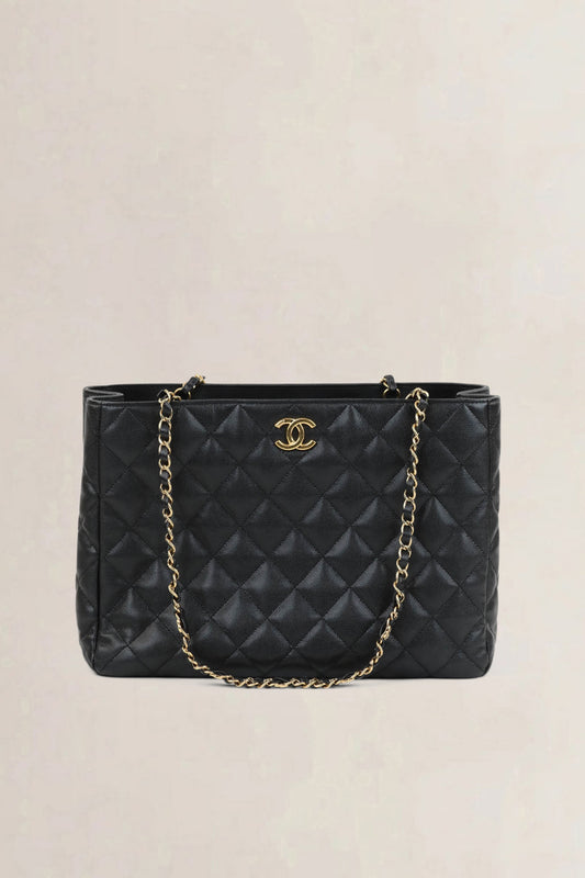 Chanel Black Caviar Quilted Shopping Bag