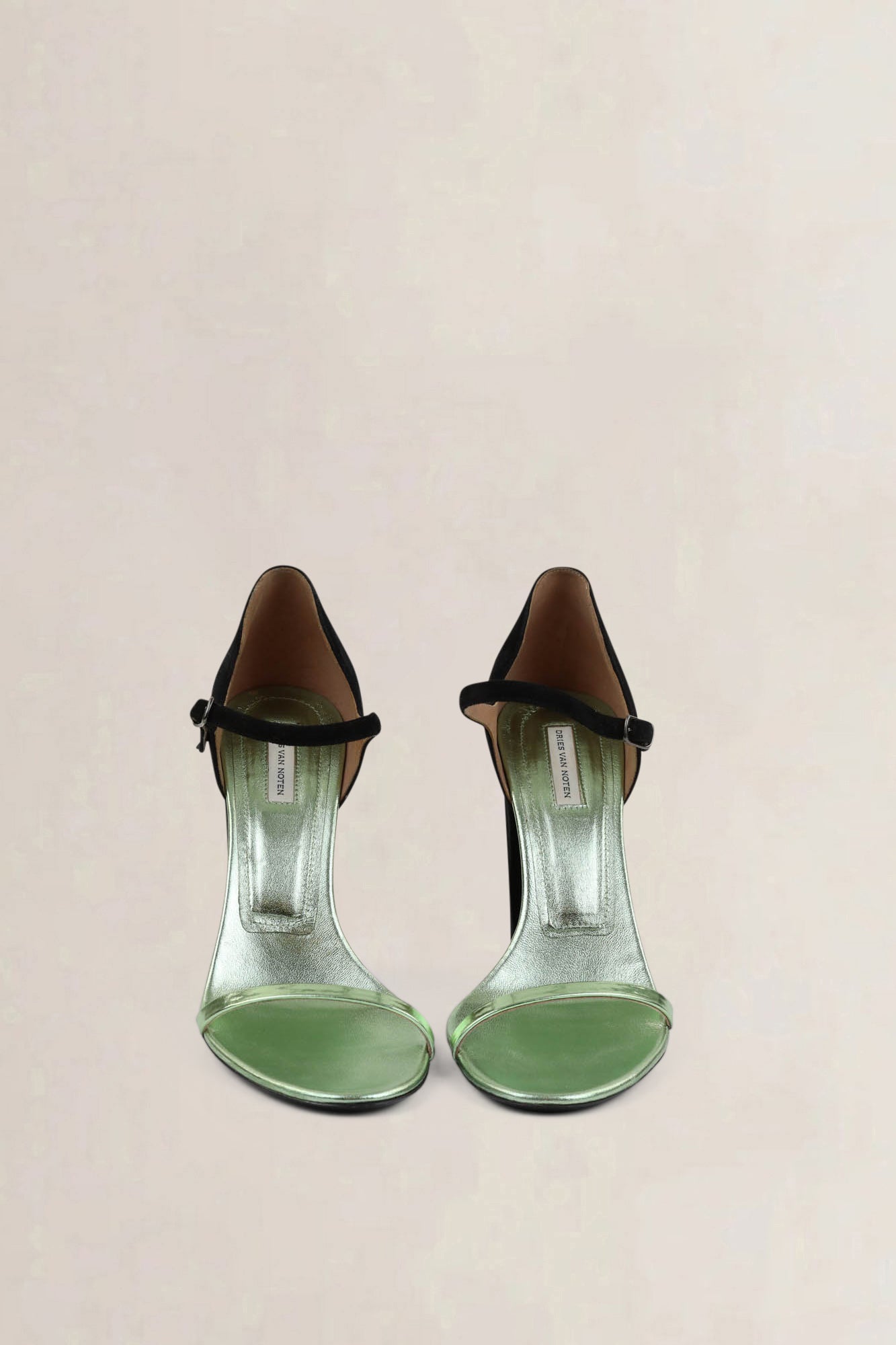 Dries Van Noten Black/Green Metallic Block Heel Sandals