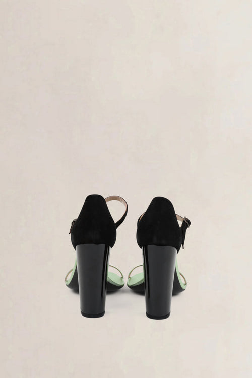 Dries Van Noten Black/Green Metallic Block Heel Sandals