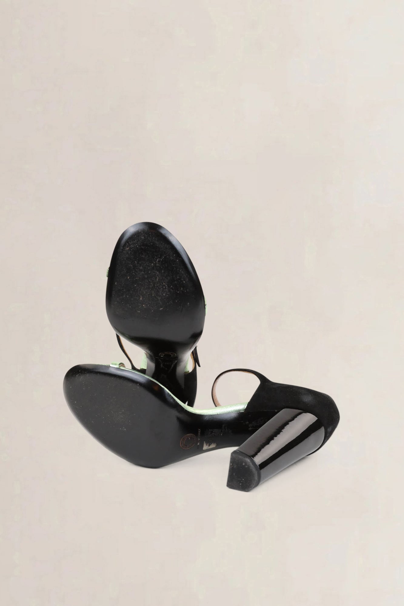 Dries Van Noten Black/Green Metallic Block Heel Sandals