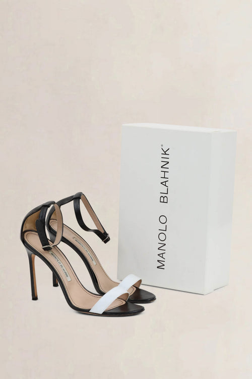 Manolo Blahnik Black/White Ankle Strap Heels