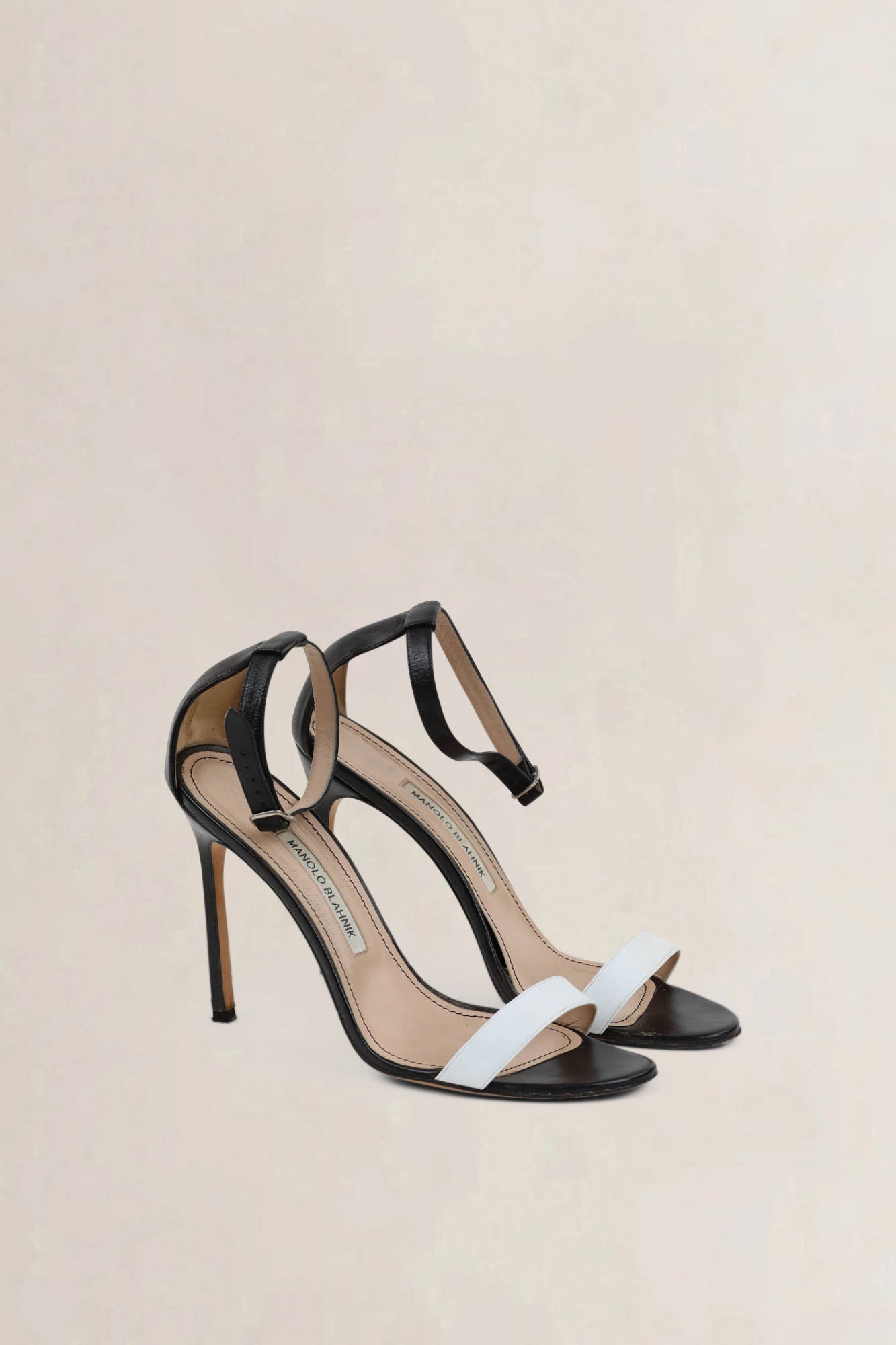 Manolo Blahnik Black/White Ankle Strap Heels