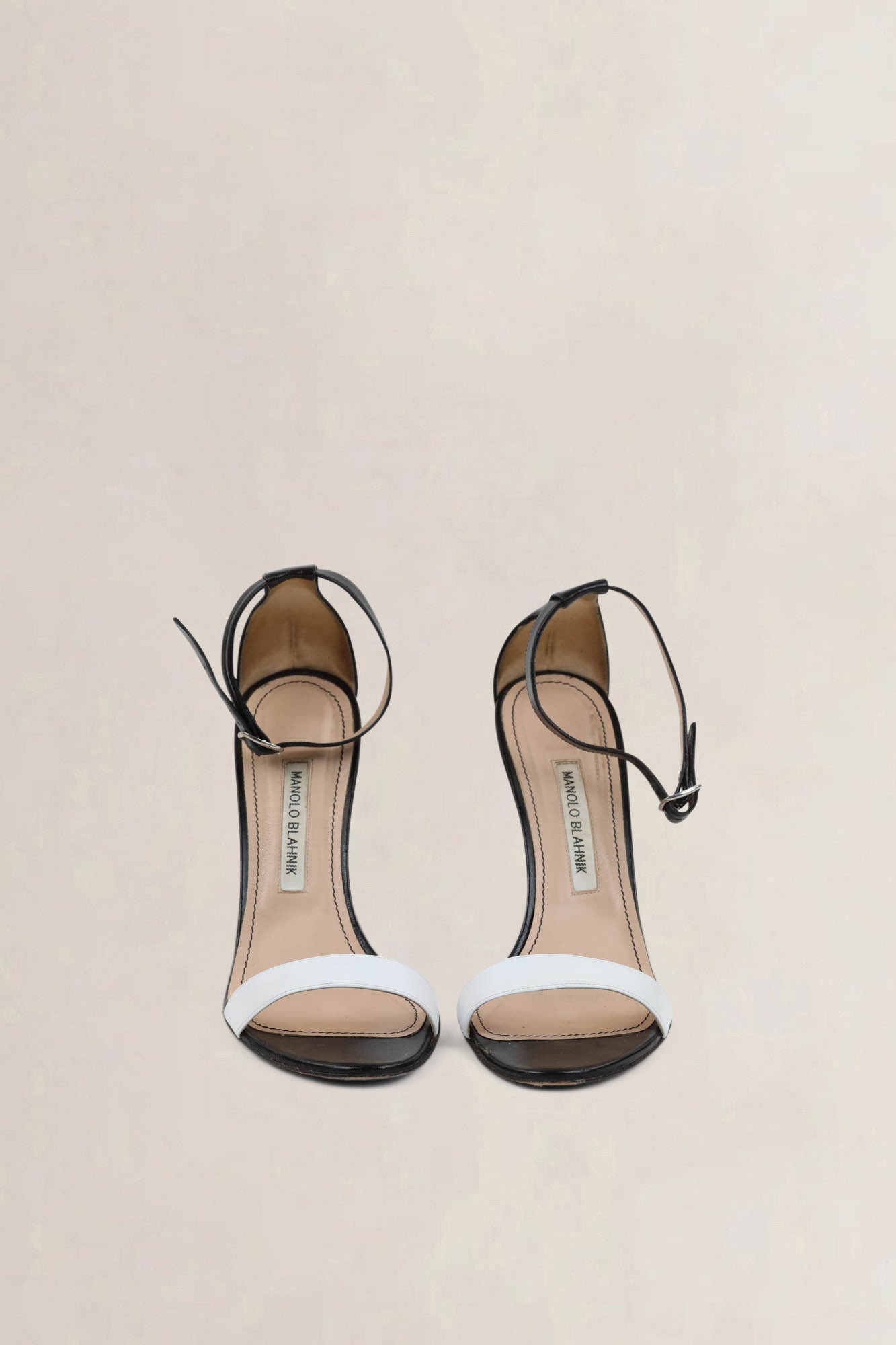 Manolo Blahnik Black/White Ankle Strap Heels
