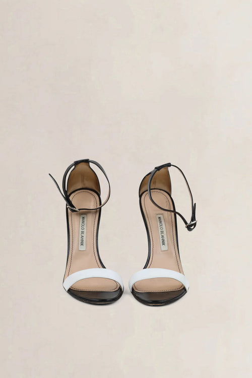 Manolo Blahnik Black/White Ankle Strap Heels