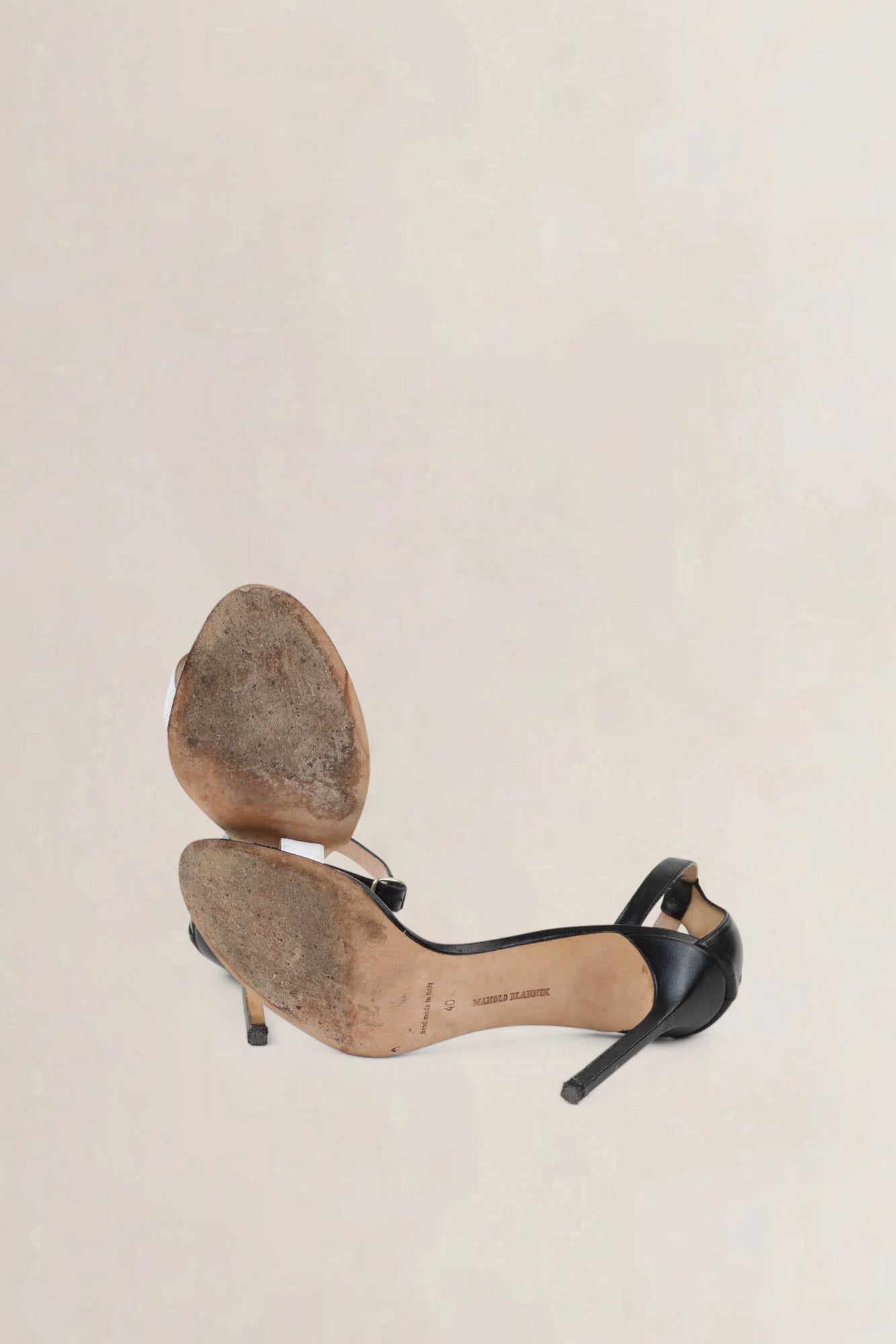 Manolo Blahnik Black/White Ankle Strap Heels