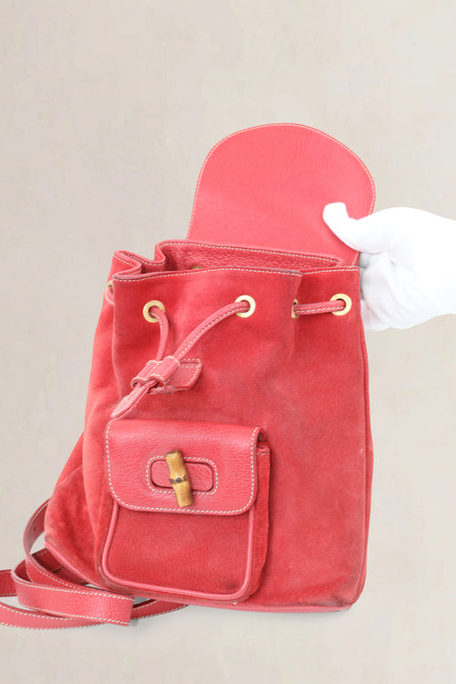 Gucci Red Bamboo Suède Backpack