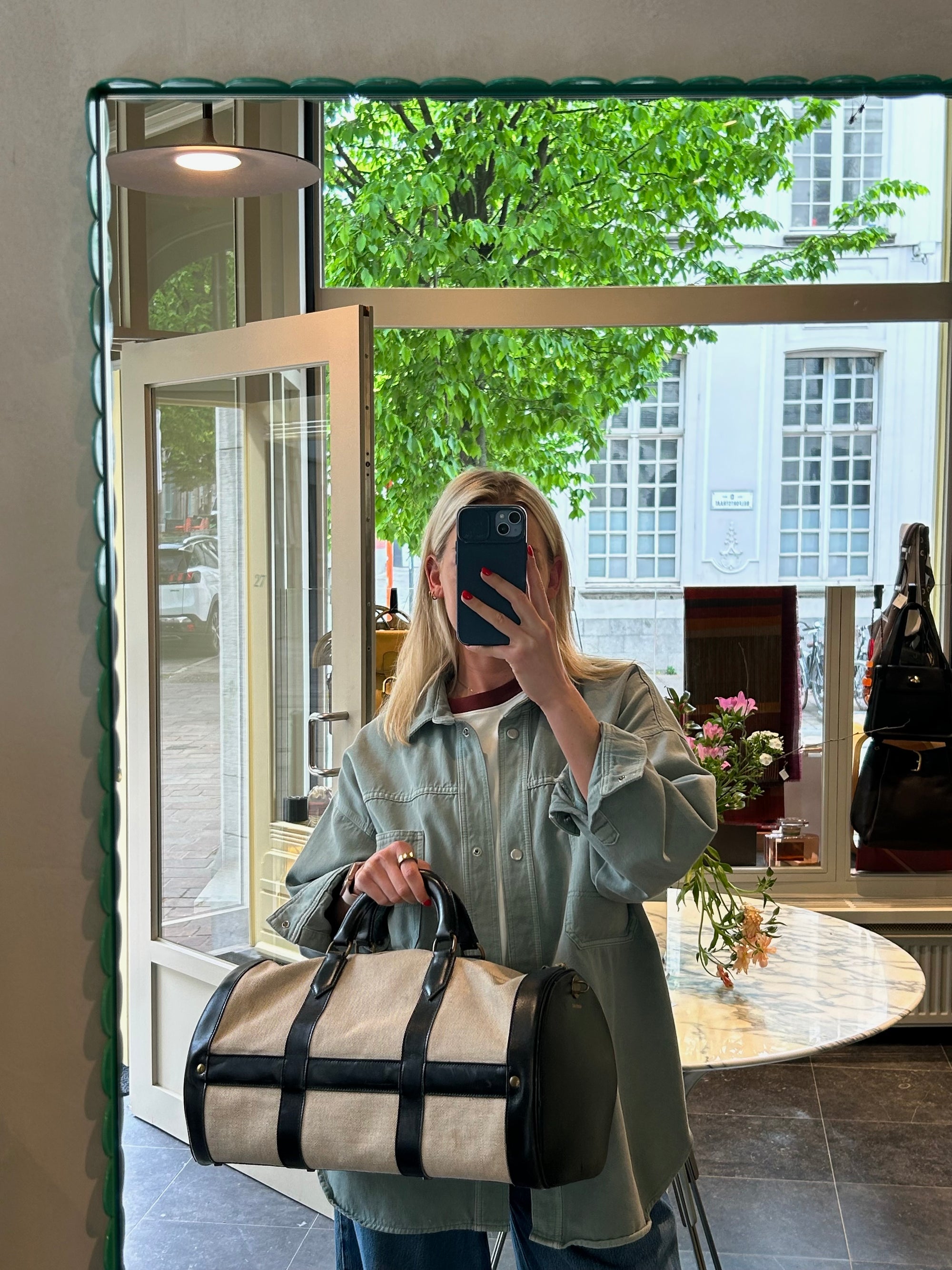 Black Canvas/Leather Boston Travel Bag