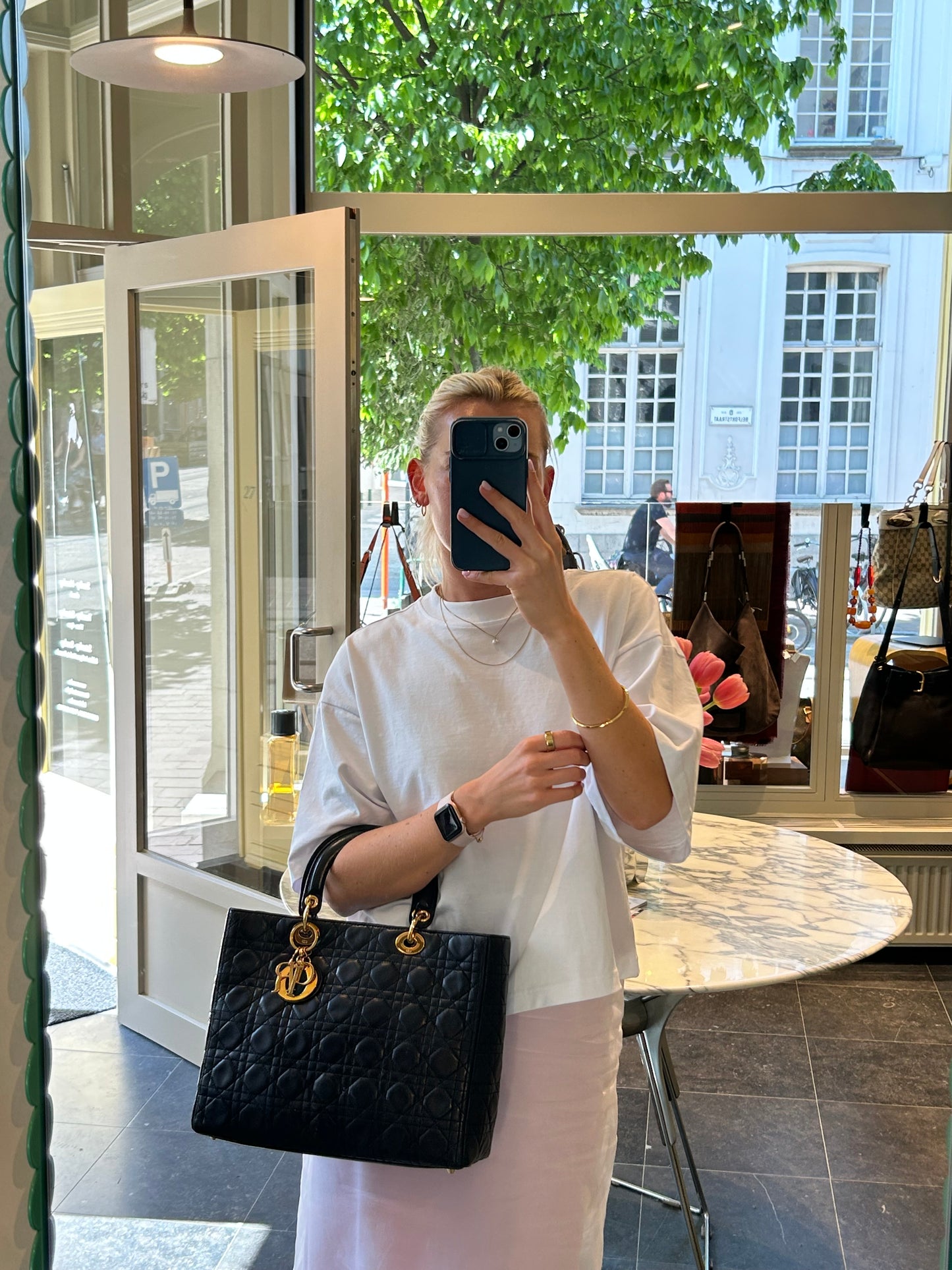 Black Lady Dior Large Cannage Lambskin Top Handle Bag