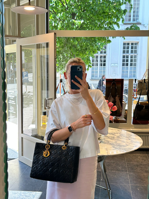 Black Lady Dior Large Cannage Lambskin Top Handle Bag