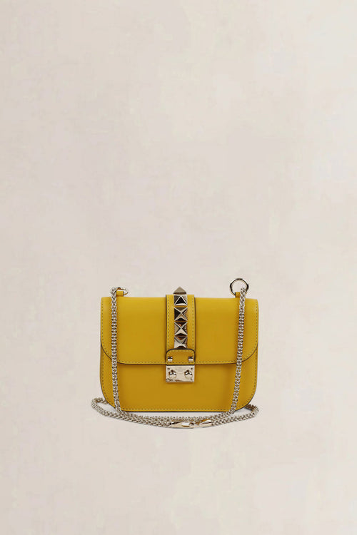 Valentino Garavani Yellow Glam Lock Rockstud Crossbody Bag