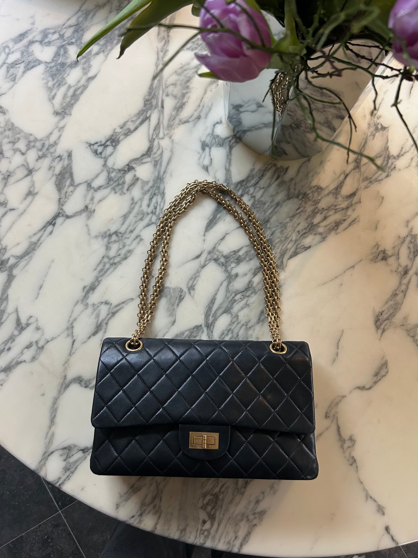Chanel Zwarte 2.55 Medium Lamsleren Klassieke Flap Tas