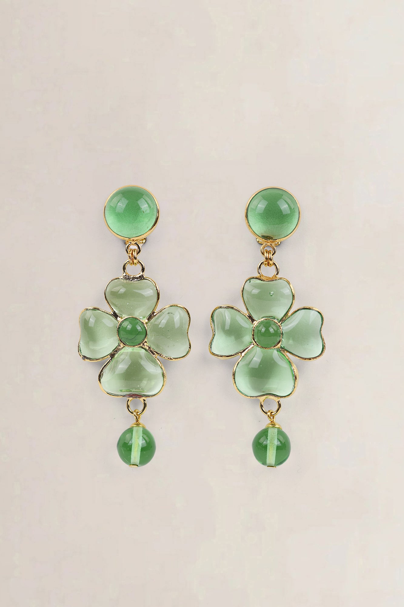 Green Poured Glass Clip-On Earrings