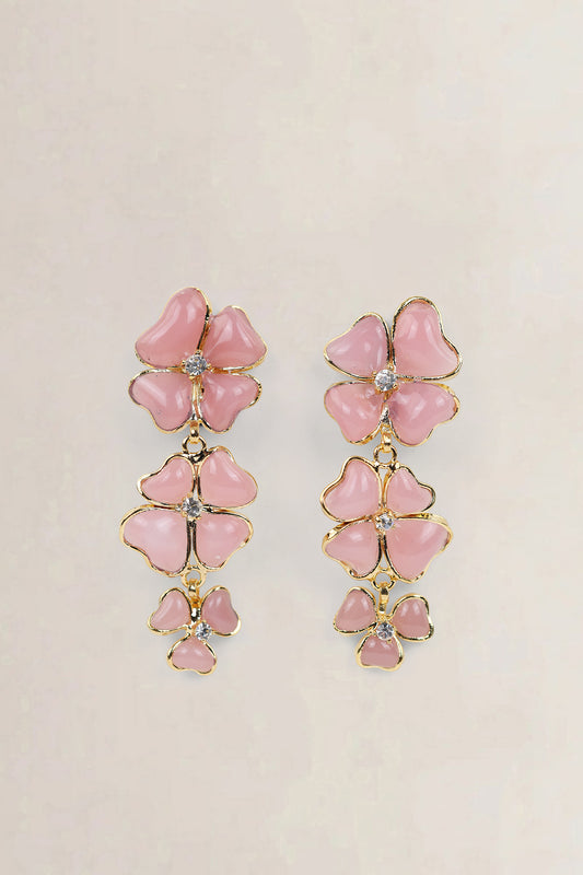 Light Pink Poured Glass Clip-On Flower Earrings