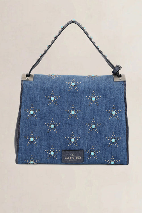 Valentino Garavani Denim My Rockstud Top Handle Bag