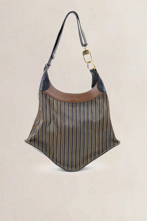 Delvaux Blue/Brown Toile De Cuir Satan Shoulder Bag
