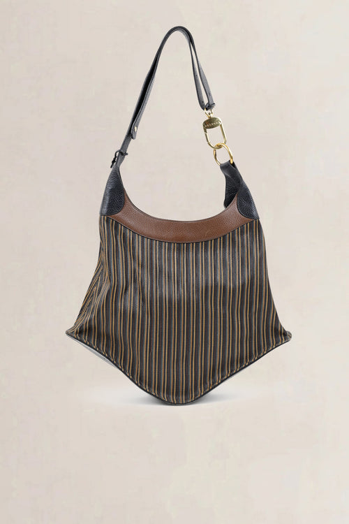 Delvaux Blue/Brown Toile De Cuir Satan Shoulder Bag