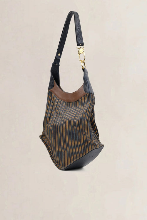 Delvaux Blue/Brown Toile De Cuir Satan Shoulder Bag