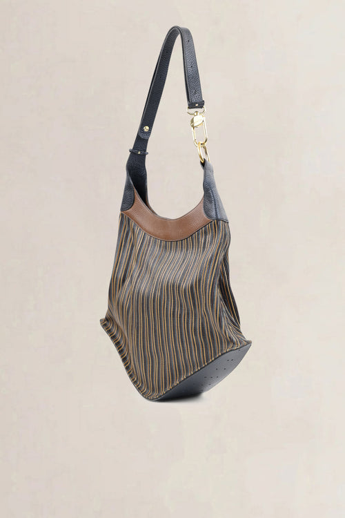 Delvaux Blue/Brown Toile De Cuir Satan Shoulder Bag