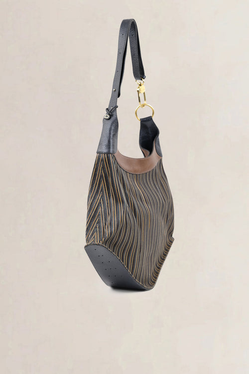 Delvaux Blue/Brown Toile De Cuir Satan Shoulder Bag