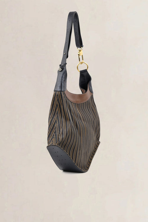 Delvaux Blue/Brown Toile De Cuir Satan Shoulder Bag