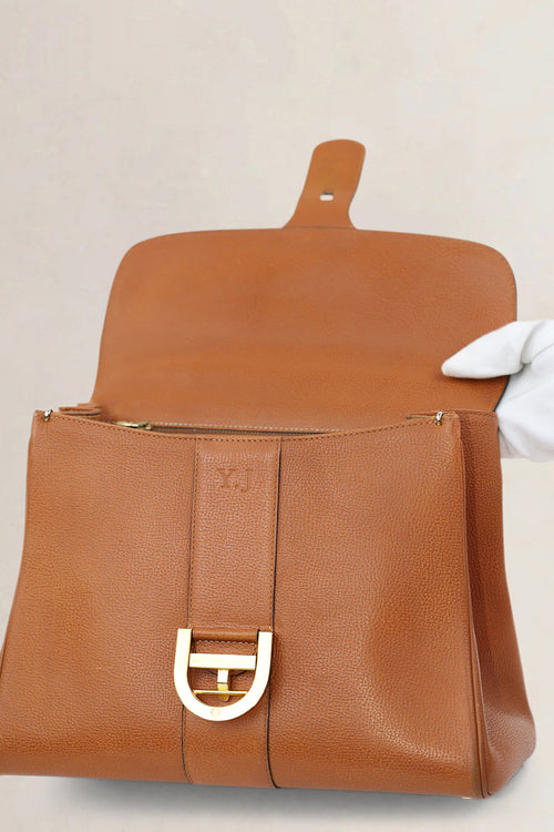 Delvaux Cognac Brillant MM Top Handle Bag