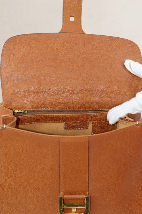Delvaux Cognac Brillant MM Top Handle Bag