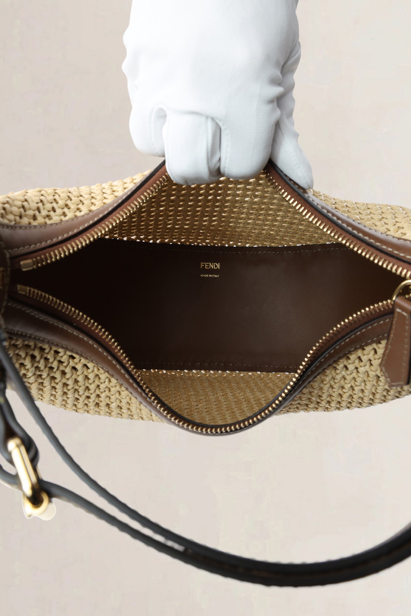 Fendi Natural & Brown Raffia Fendigraphy Small Hobo Shoulder Bag