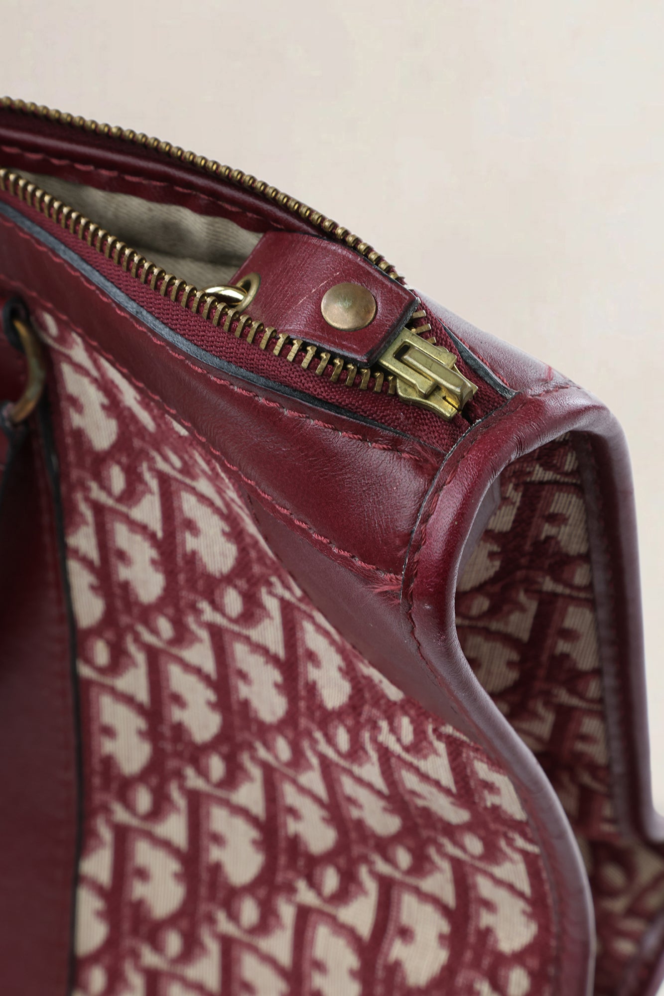 Christian Dior Burgundy Vintage Monogram Top Handle Bag