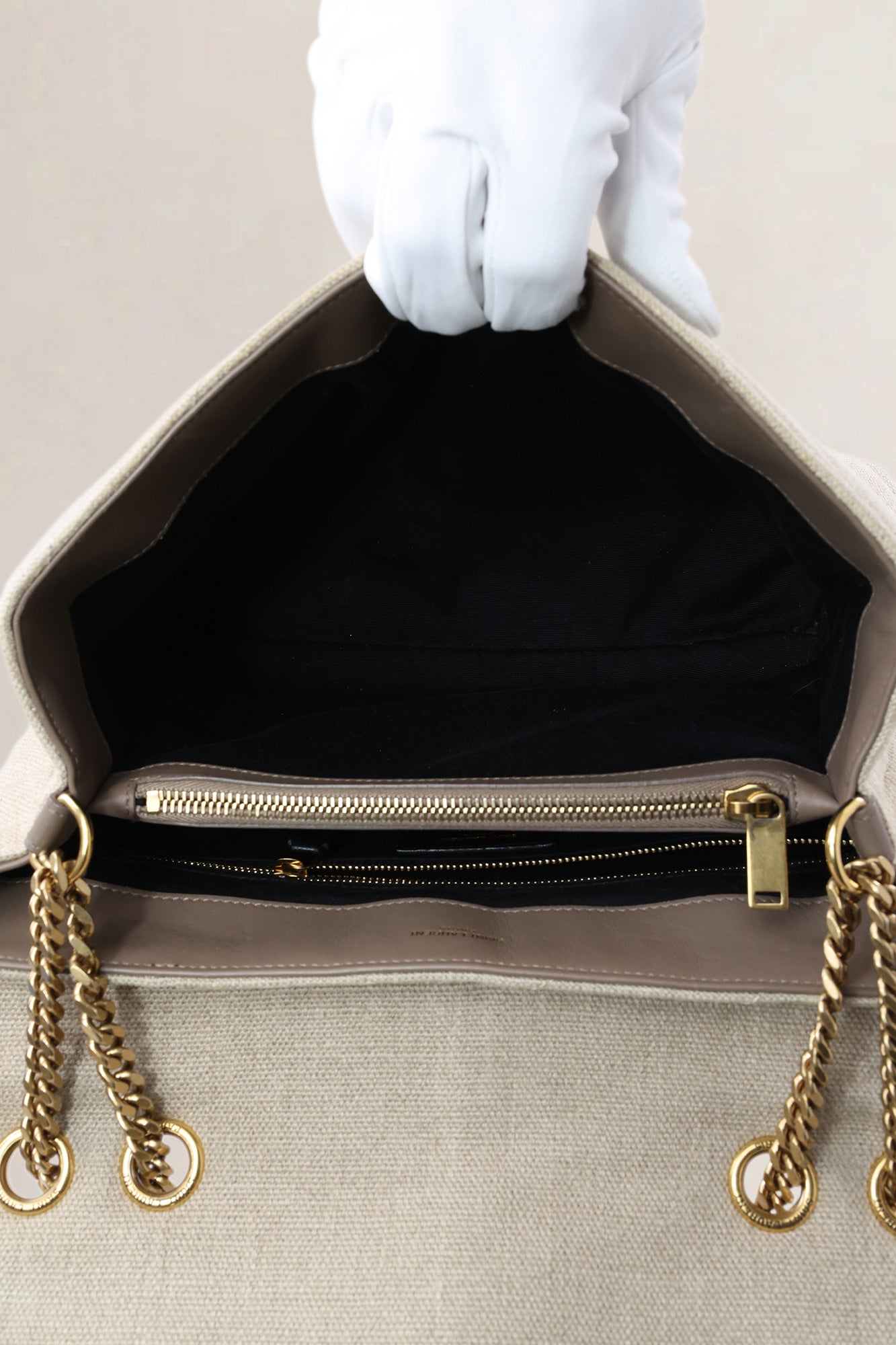 YSL Beige Cotton Loulou Medium Crossbody Bag
