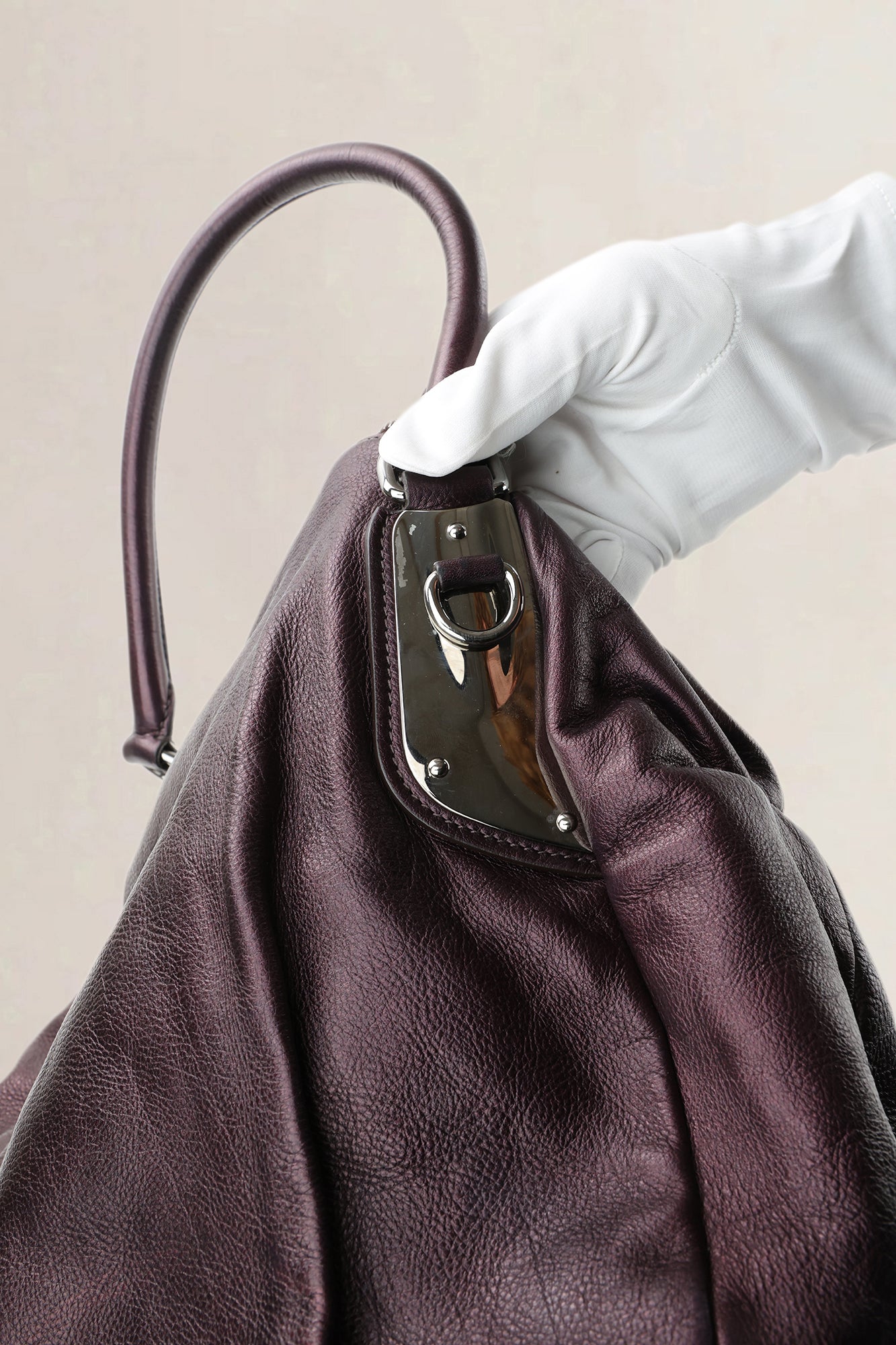 Prada Metallic Purple Leather Top Handle Bag