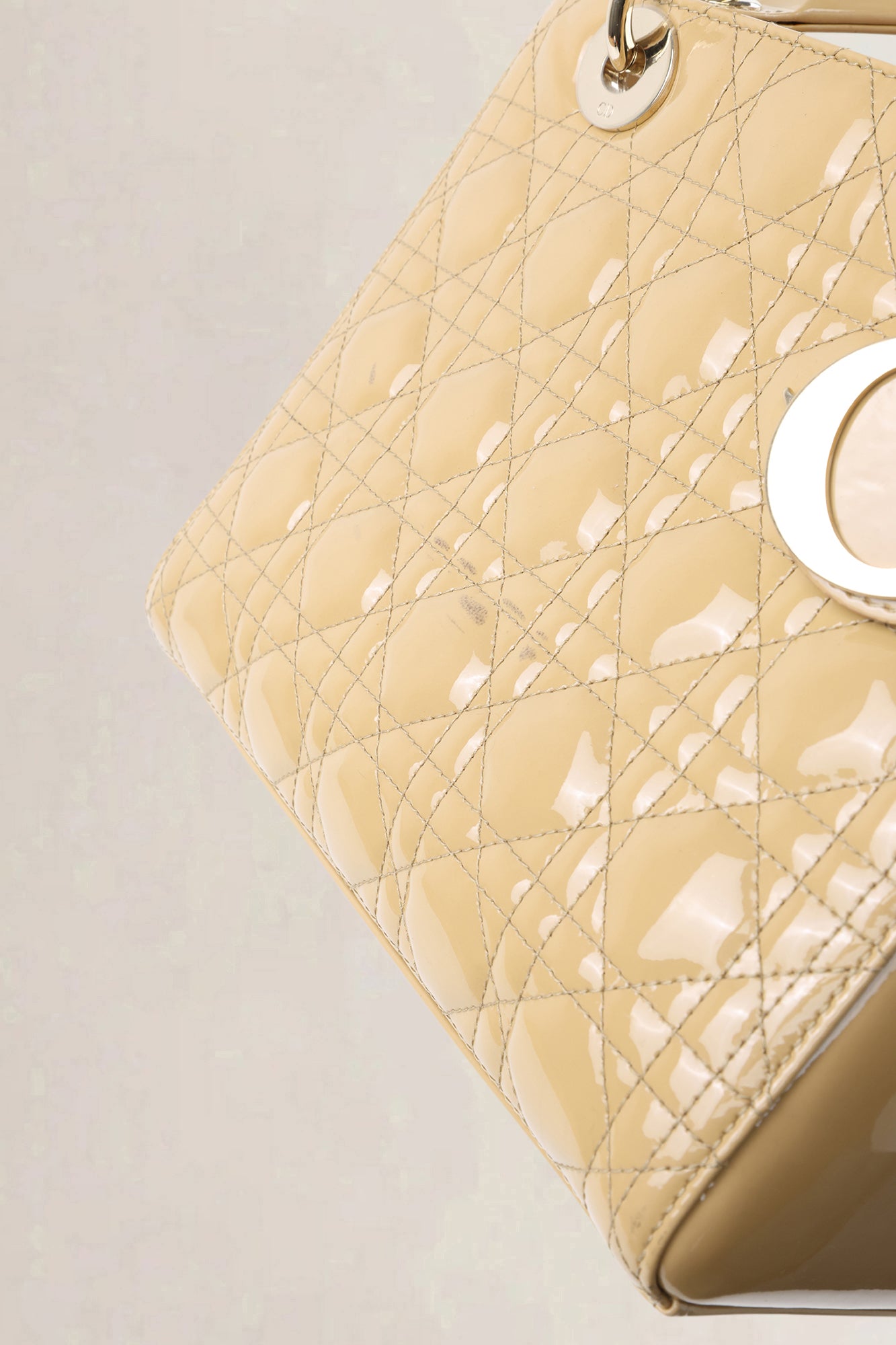 Christian Dior Cream Patent Leather Lady Dior Medium Top Handle Bag