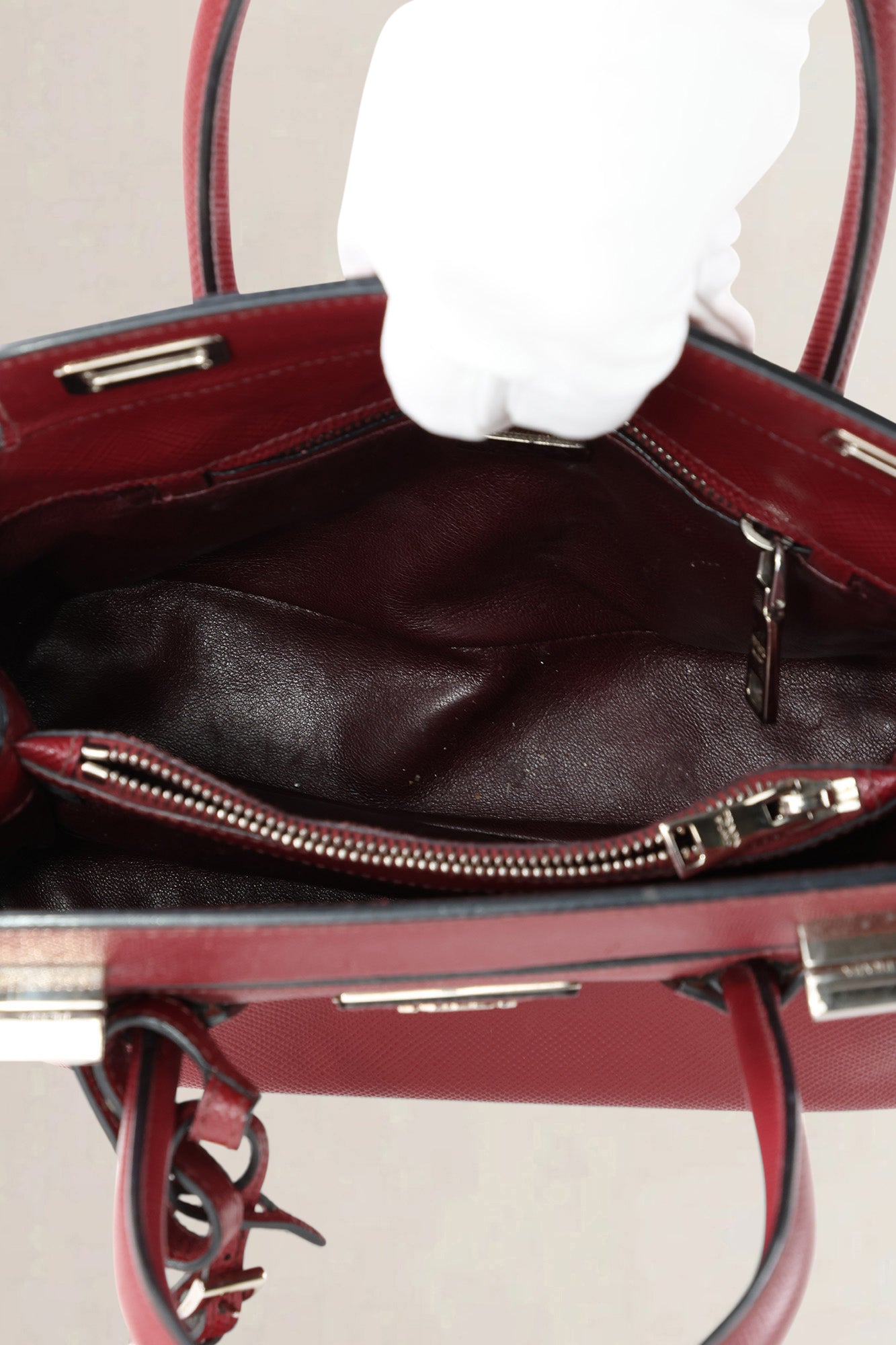 Prada Framboise Saffiano Leather Top Handle Bag