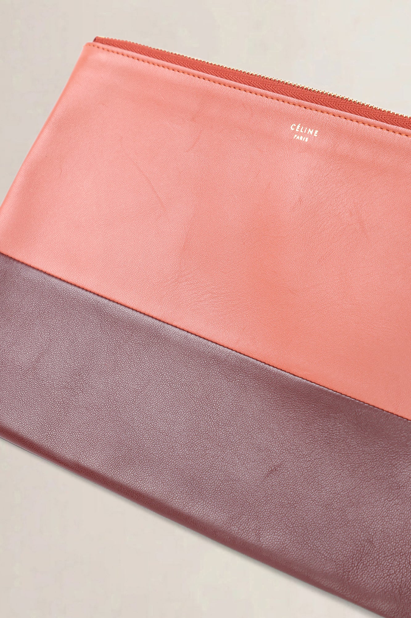 Celine Burgundy & Pink Bicolor Leather Pouch