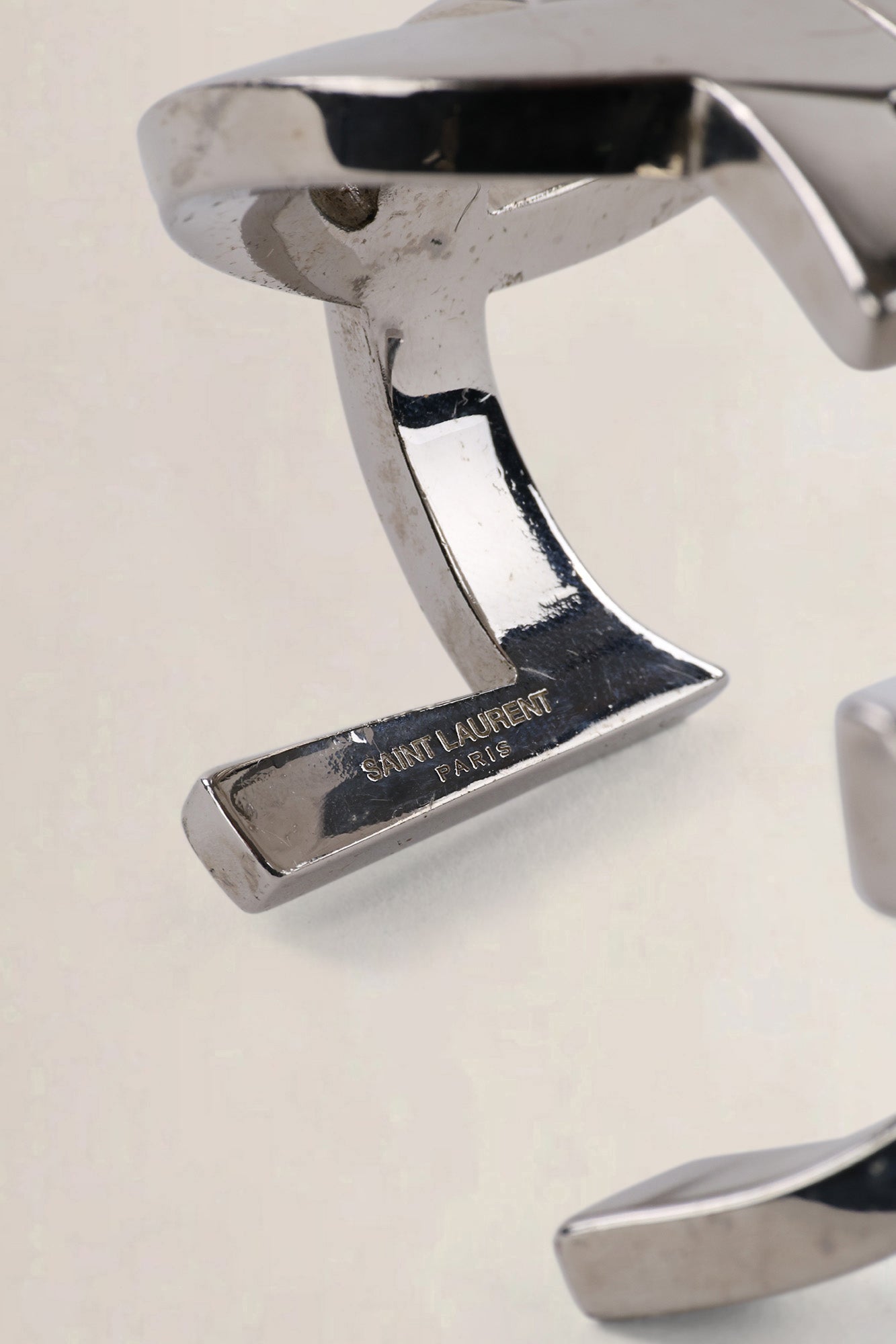 Saint Laurent Silver YSL Initials Cuff Bracelet