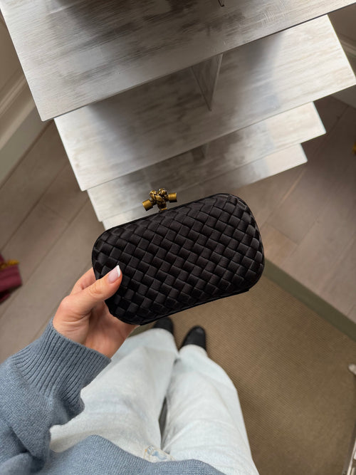 Bottega Veneta Black Satin Knot Clutch