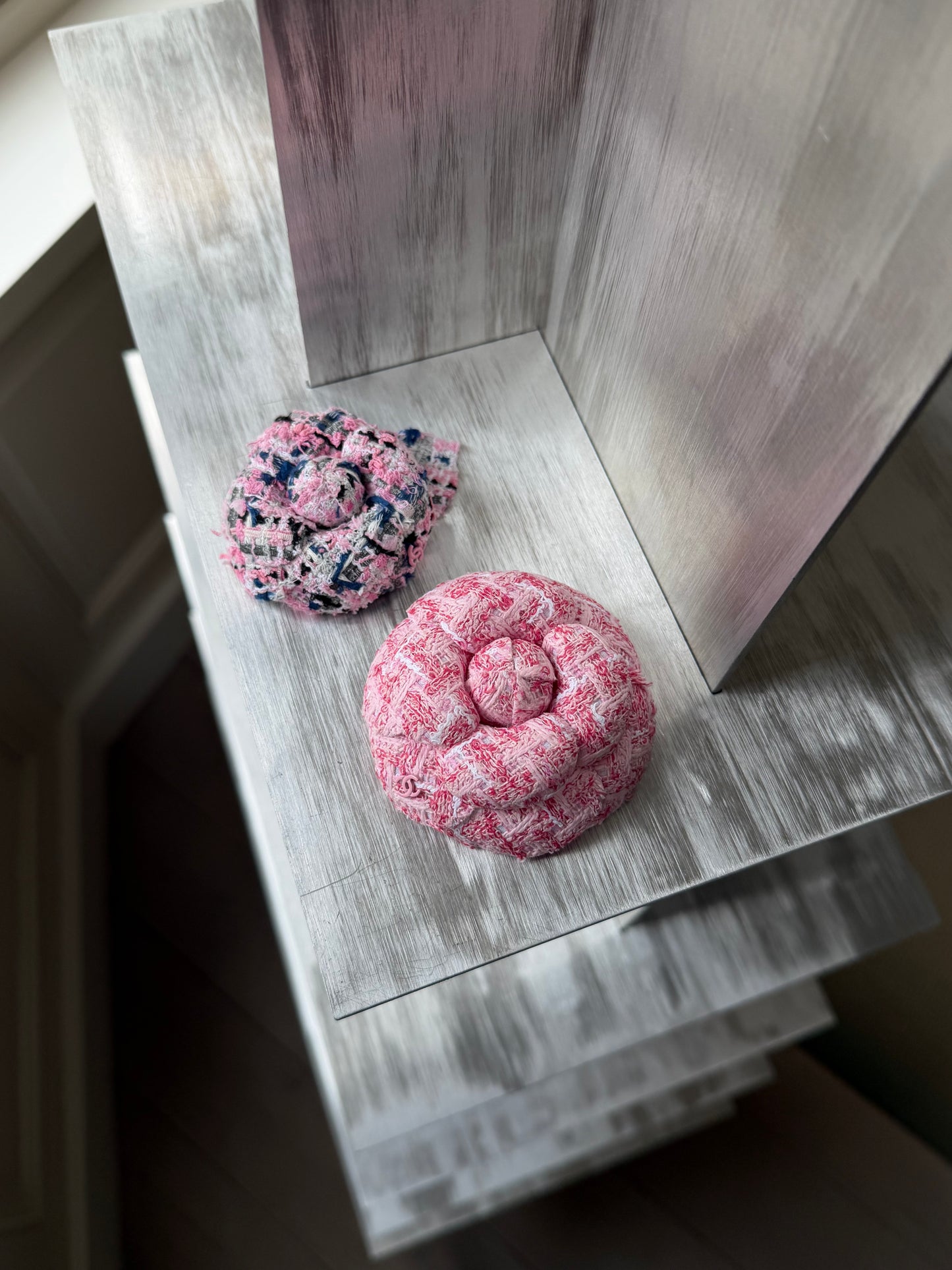 Chanel Pink Cotton Camellia Flower Brooch