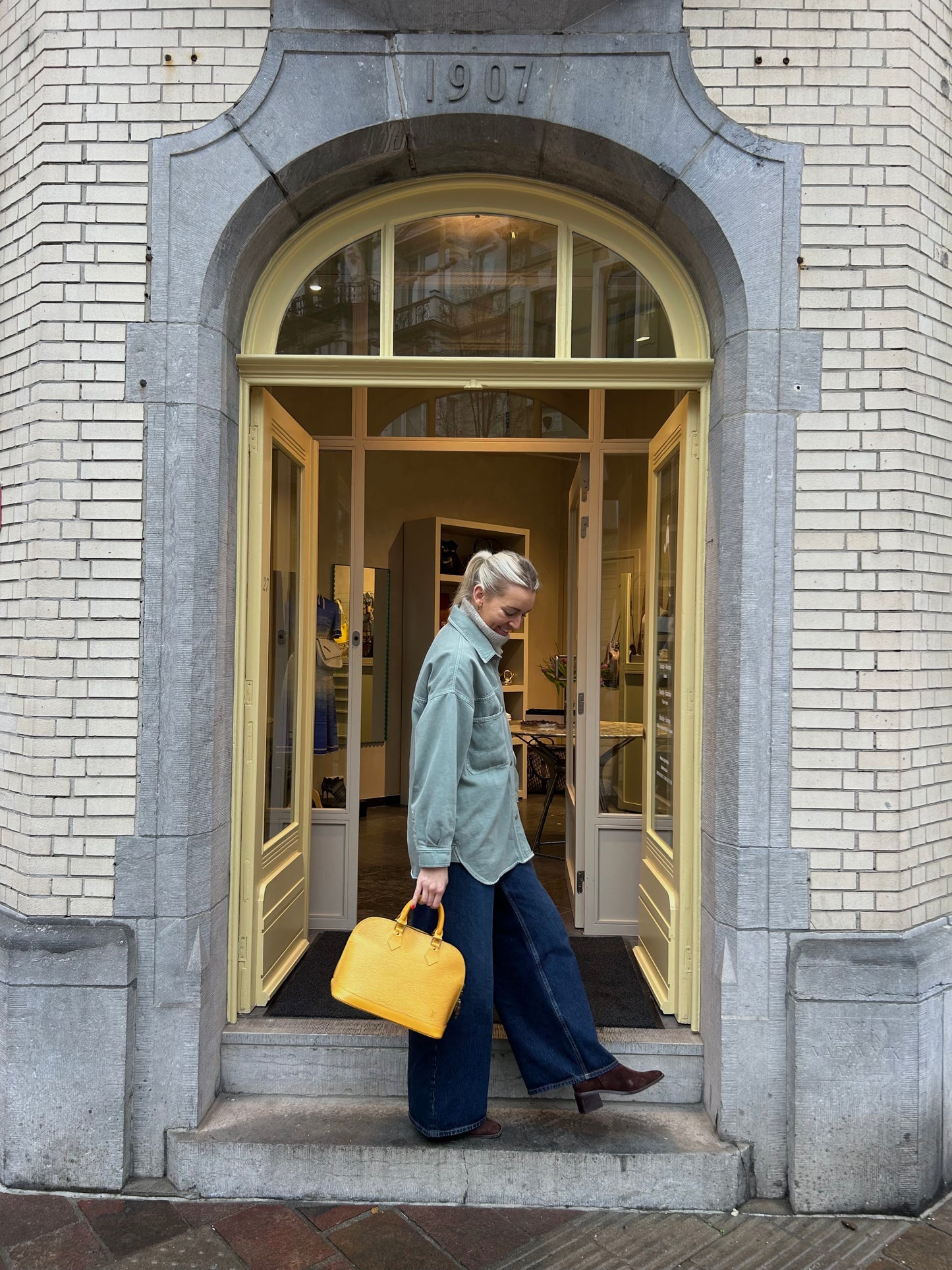 Yellow Alma Epi Leather Top Handle Bag