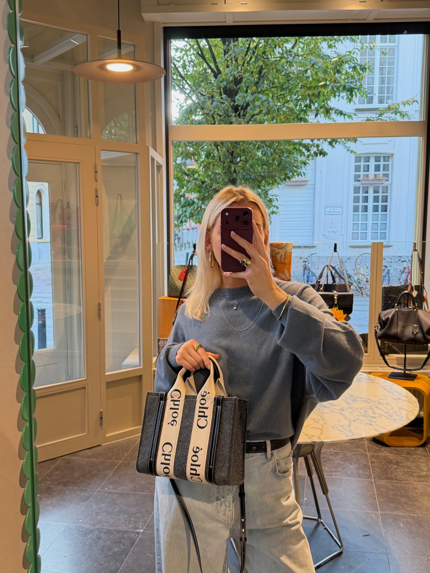 Chloé Grey Wool Woody Small Crossbody Bag