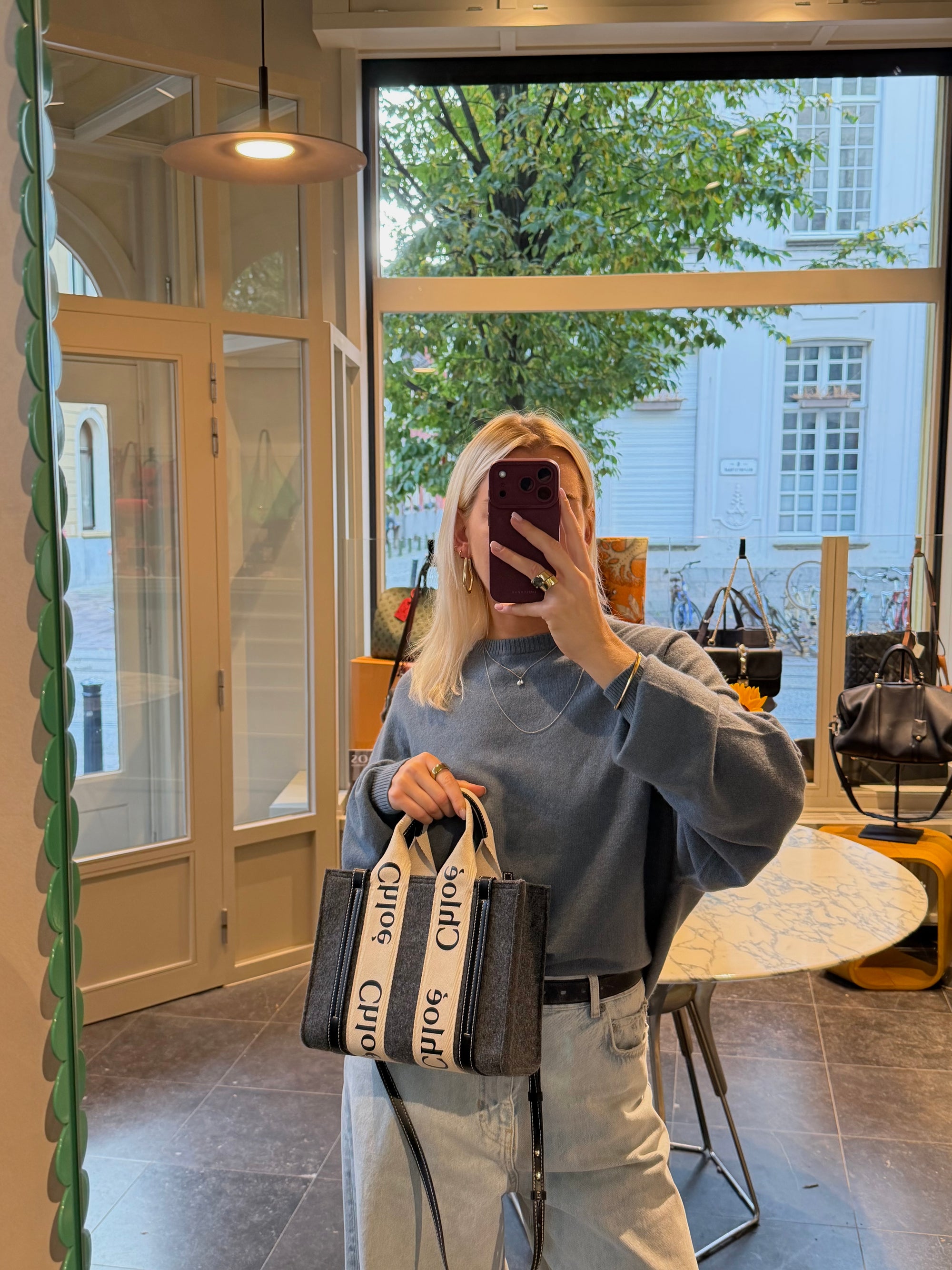 Chloé Grey Wool Woody Small Crossbody Bag