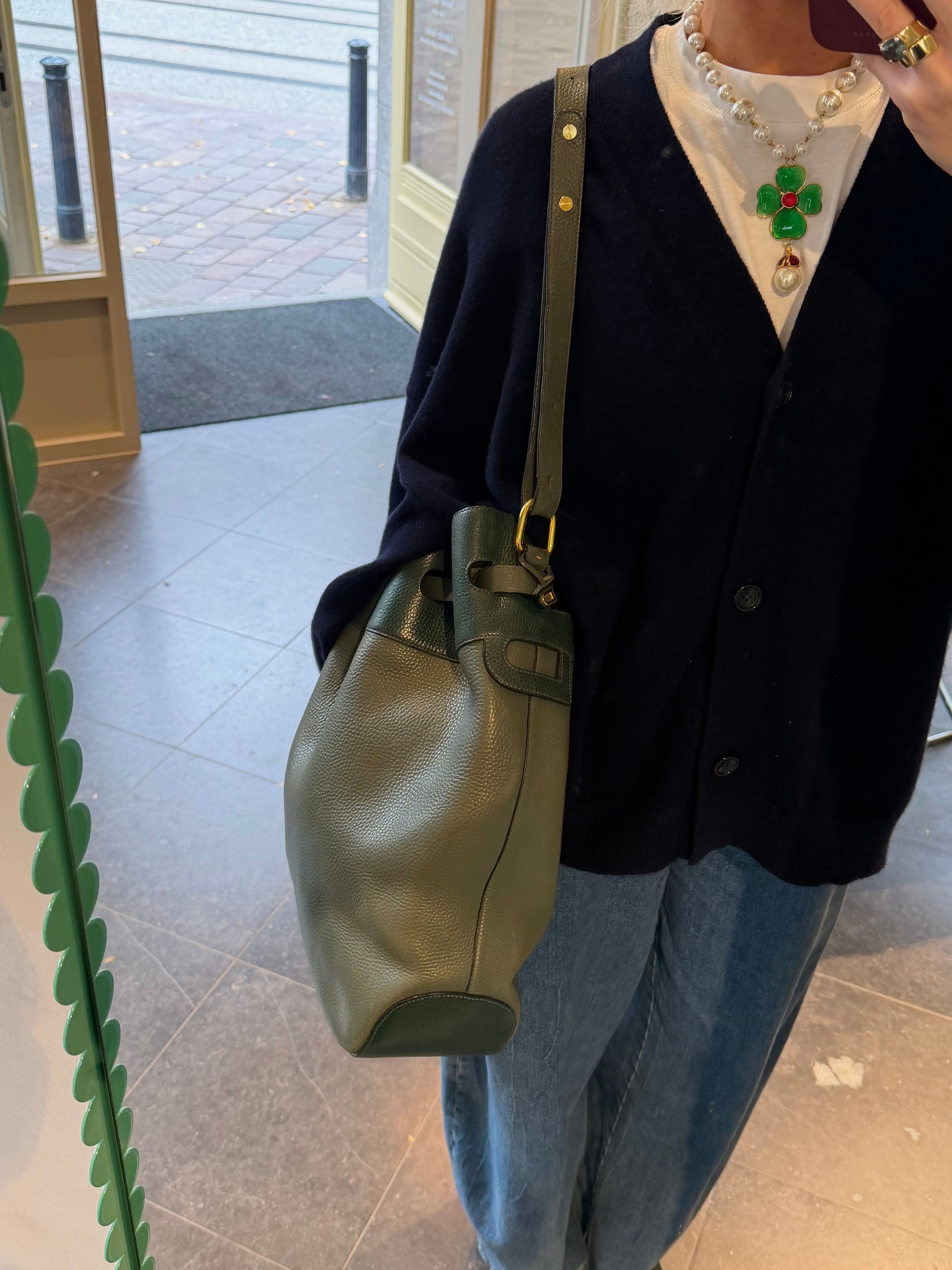 Delvaux Green/Khaki Cattogan Trotteur Shoulder Bag