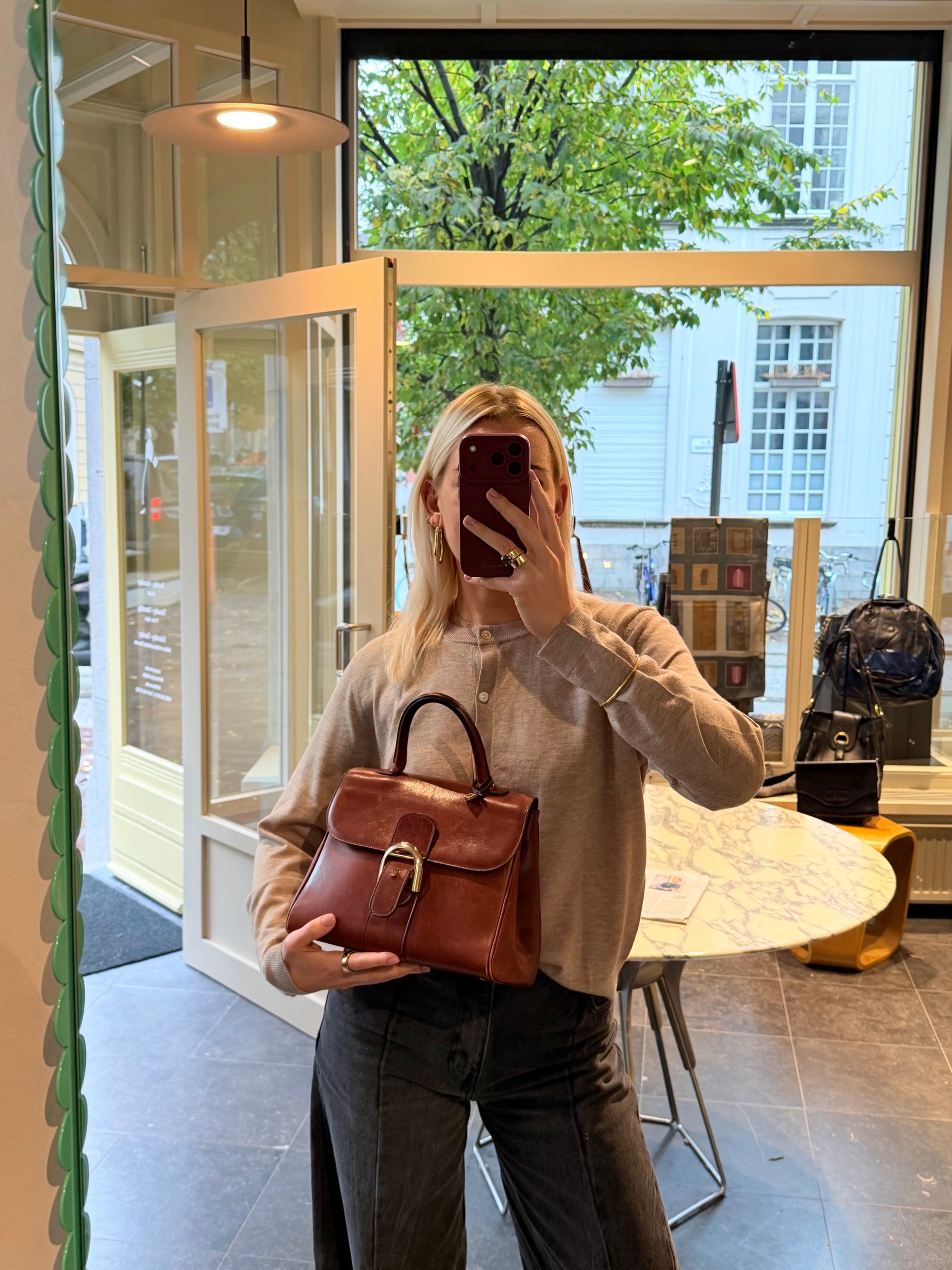 Delvaux Brillant Brown MM Top Handle Bag
