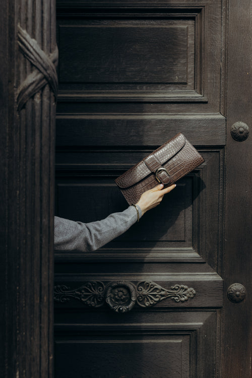 Delvaux Brown Brillant Alligator Ténéré Clutch