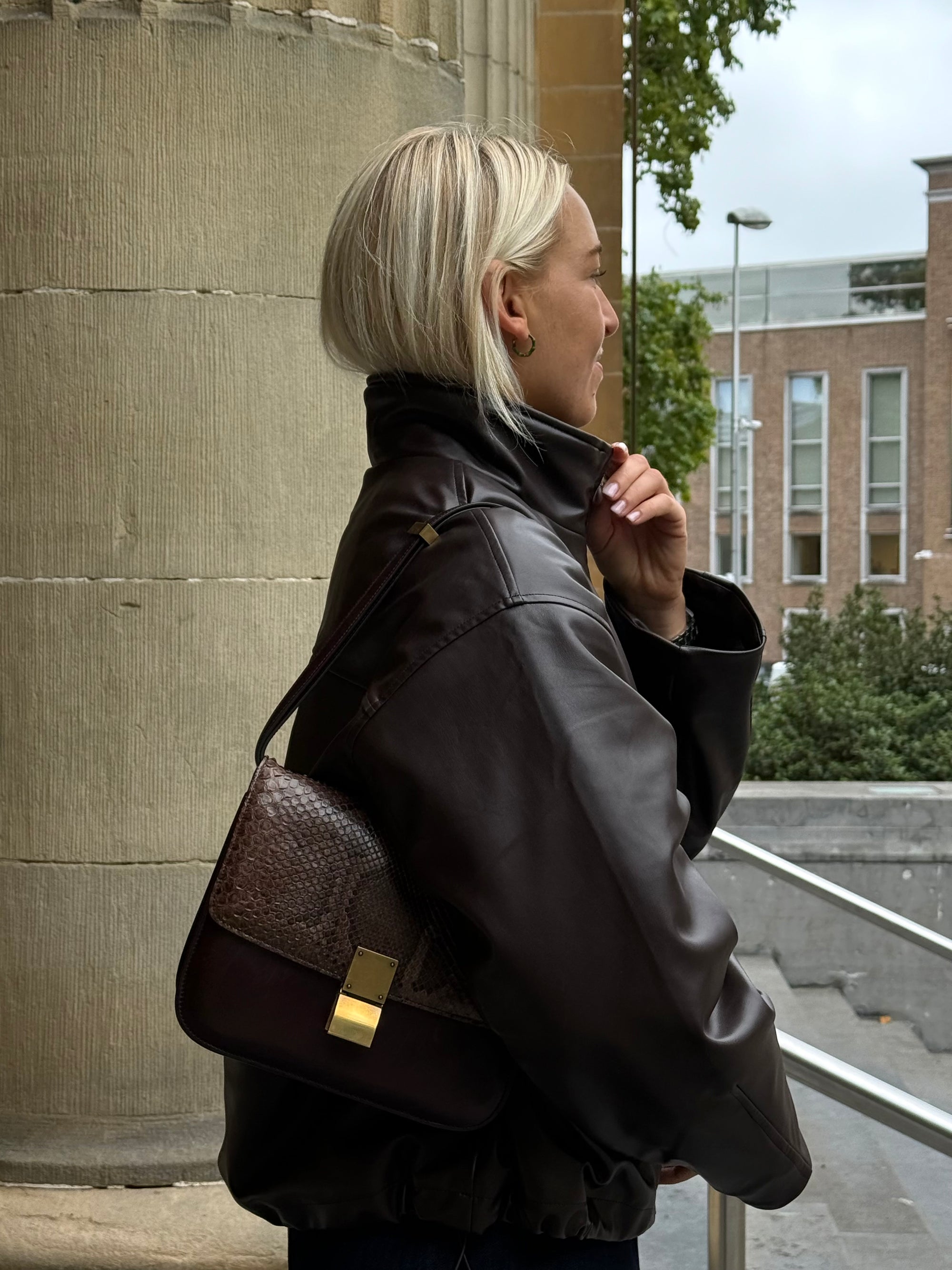 Brown Python Classic Box Crossbody Bag