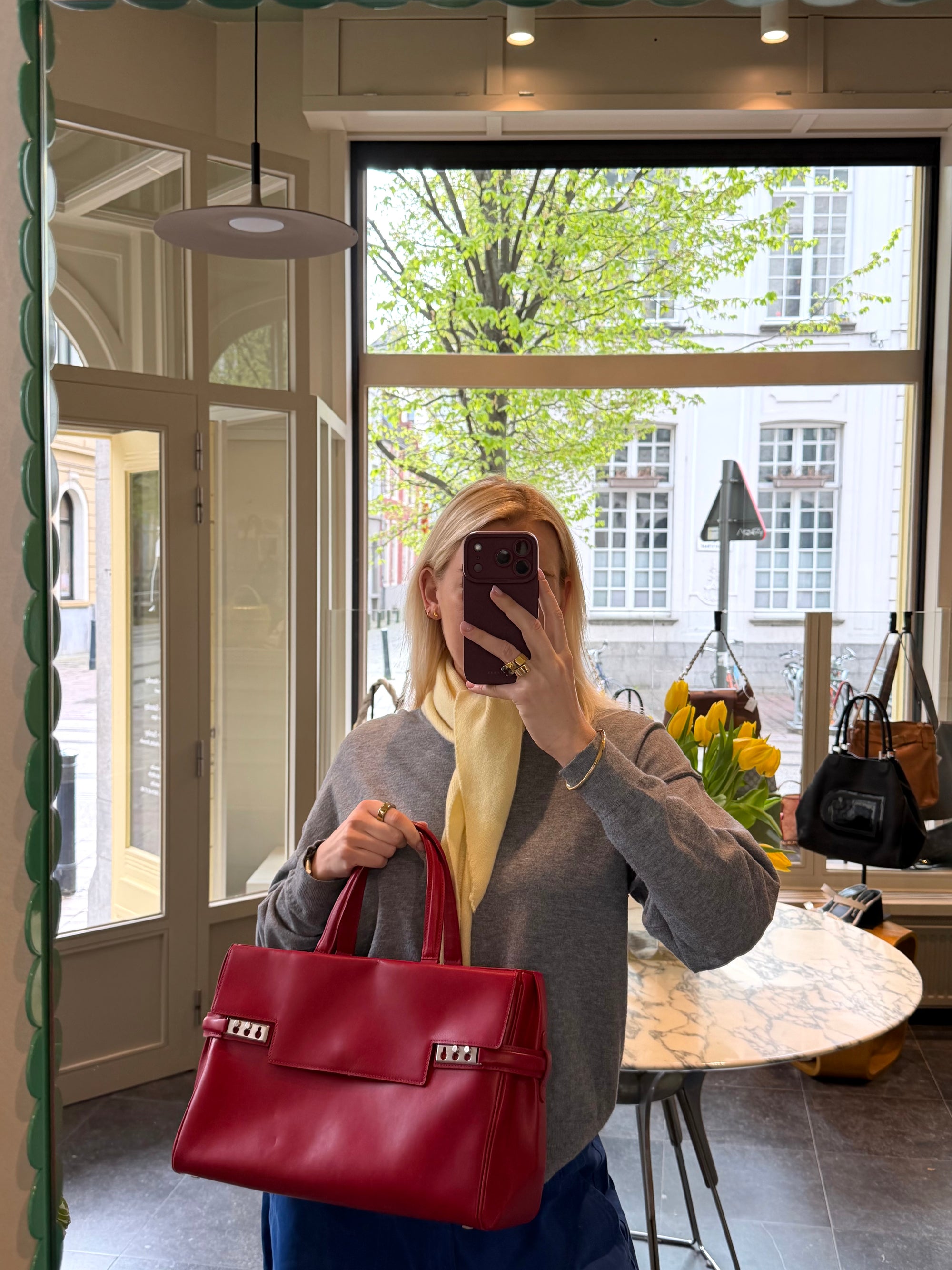 Delvaux Red Tempête Business Top Handle Bag