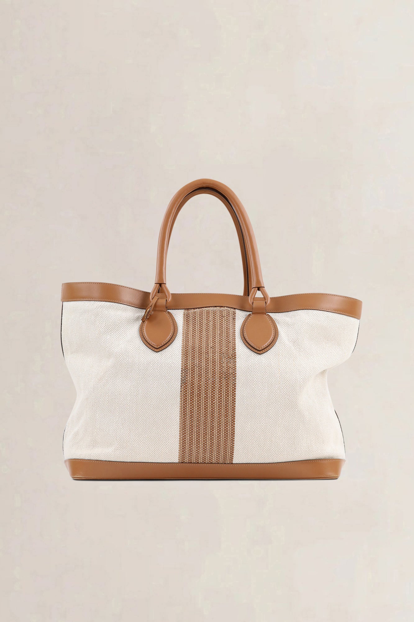 Delvaux Natural Canvas/Leather Cabas Chic Shoulder Bag