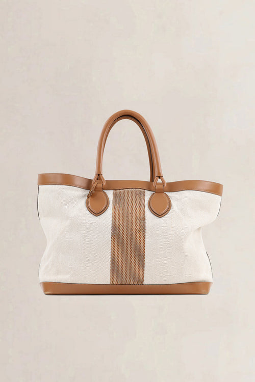 Delvaux Natural Canvas/Leather Cabas Chic Shoulder Bag