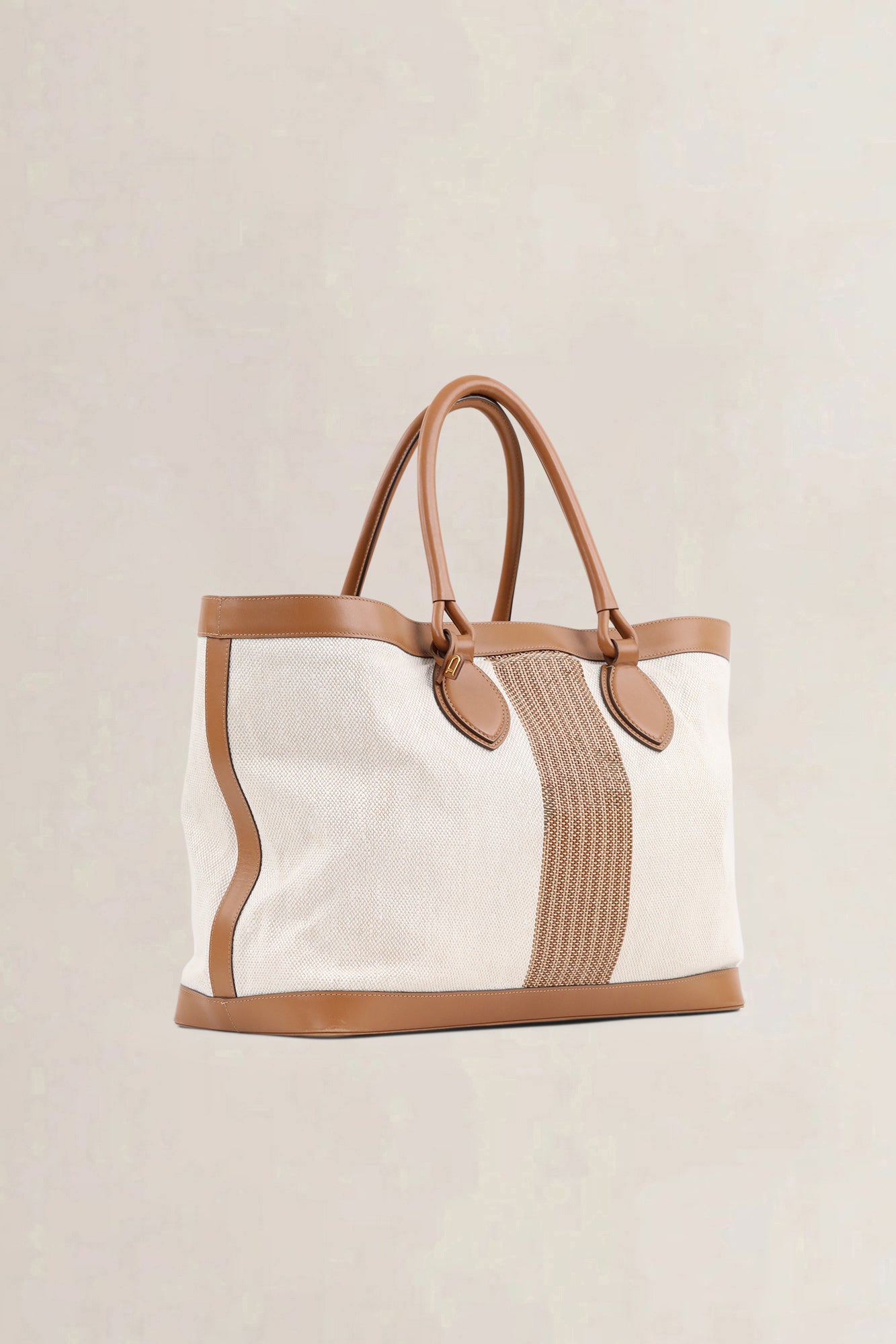 Delvaux Natural Canvas/Leather Cabas Chic Shoulder Bag